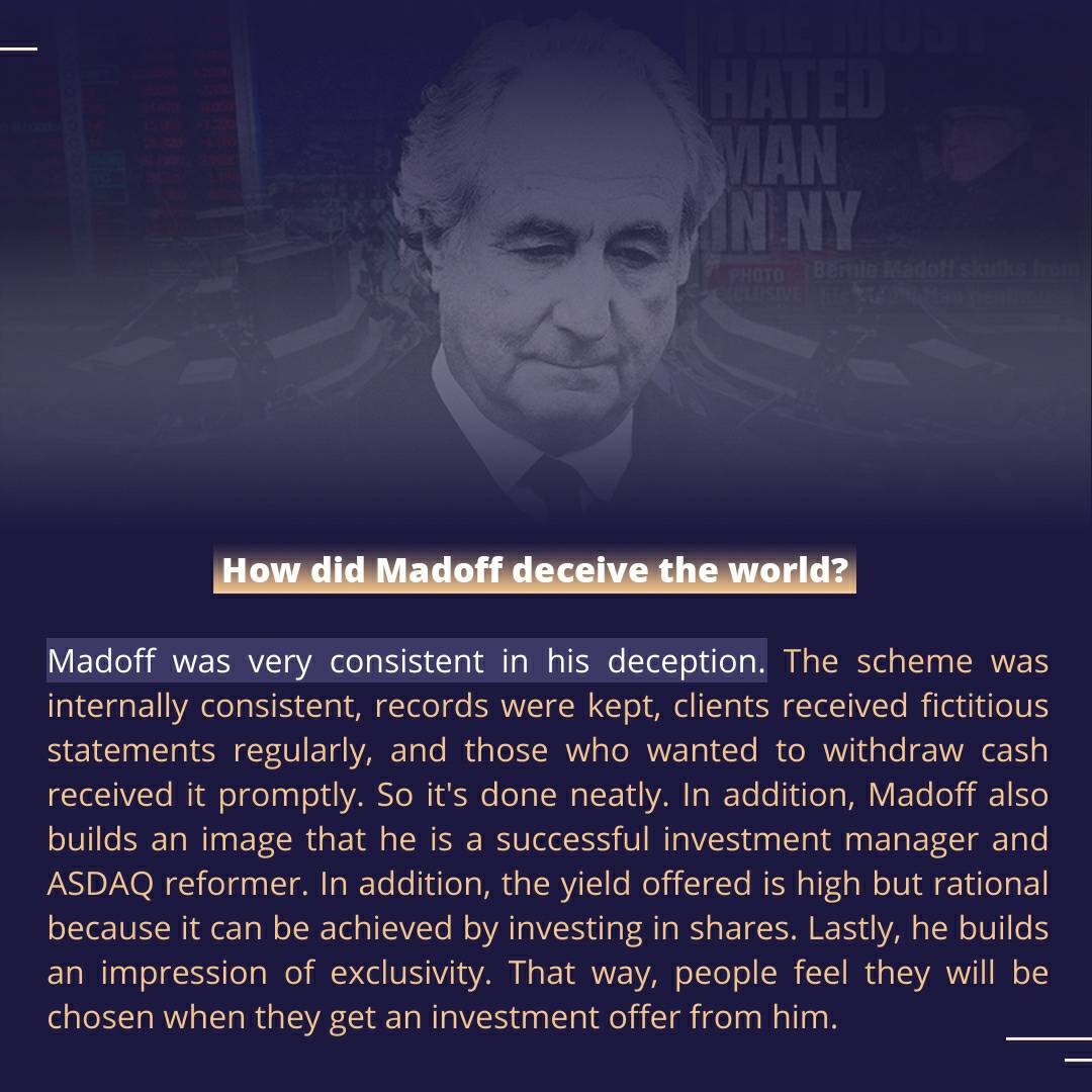 UIInvestClass's tweet image. [Ponzi Scheme Bernard Madoff]

The Ponzi scheme is a fraudulent investment that Charles Ponzi first made in 1919. Swipe the infographic below to read more!

#UIInvestmentClass
#BeYoungBeInvestor