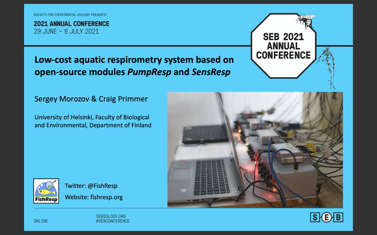 Non-commercial respirometry systems will be presented today at 11.25 am BST (in 25 minutes)! 

Join the "Open Electronics" session at #SEB2021 if you are curious about PumpResp and SensResp devices!
#respirometry #fishsci #ecophysiology