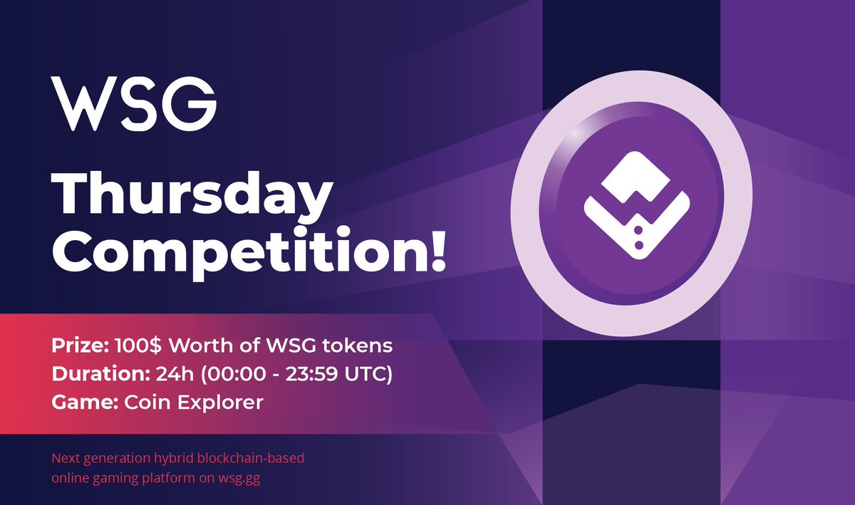 🏆 Coin Explorer Contest!

🎮 3 players with the most games played on wsg.gg from 00:00 - 23:59 UTC tomorrow get $100 worth of $WSG each!

💰 Retweet with "$WSG #WSGARMY" &amp; tag 3 friends. 1K retweets &amp; we randomly pick 5 people to share $100 WSG reward!

#BSC