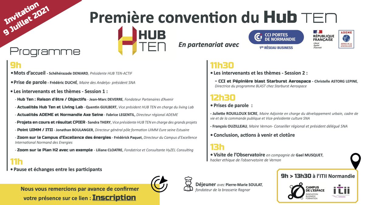 🚨 Plus que 2 jours avant la première convention du Hub TEN. Venez rencontres des élus, des acteurs engagés dans le transition énergétique et numérique sur l'Axe-Seone. Plus que quelques places disponibles, n'hésitez pas à réserver 👉🏼🚨   cutt.ly/jmnLEYu