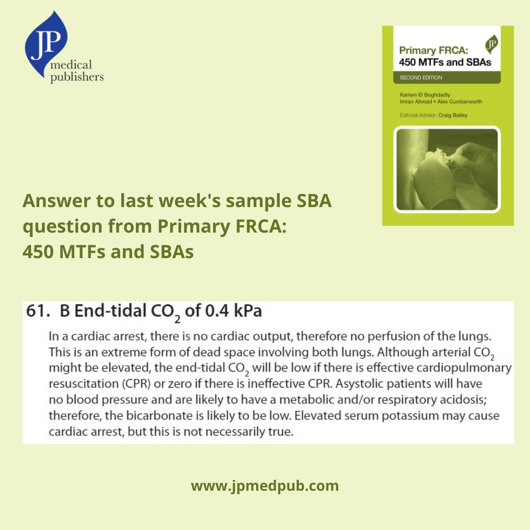 Answer to last week's sample Primary FRCA SBA question. Did you get it right?