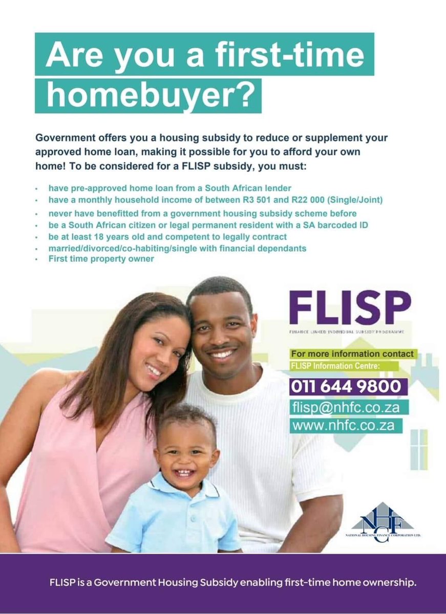 nc_coghsta's tweet image. #FlispSubsidy Government offers you a housing subsidy to reduce or supplement your approved home loan, making it possible for you to afford your own home.
#FLISP #HousingSubsidy #PropertyInvestment @The_DHS @LindiweSisuluSA