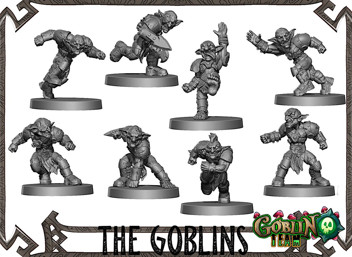 So today advance brings you... the goblins!!! 8 different models that will be the base of your team. 

Remember to don´t miss our pre-launc page and of course keep an eye to our social media for more advances!!!.

#bloodbowl #goblinteam #orcs #goblins #orcteam #miniaturemodels
