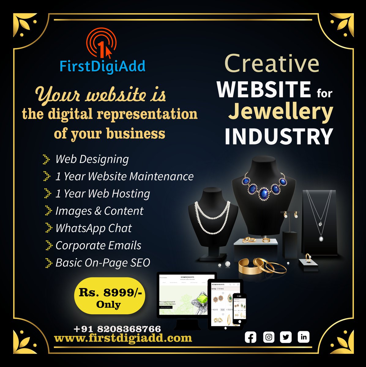 FirstDigiAdd's tweet photo. To promote your jewelry business online you need a creative Website. It will help you attract quality traffic to your storefront.
https://t.co/L70WxCZZy6
#firstdigiadd #digitalmarketing #webdevelopment #webdesign #jewelrywebsite #jewelrywebdesign #jewelrywebsitedevelopment https://t.co/Nk9EF0O8vU