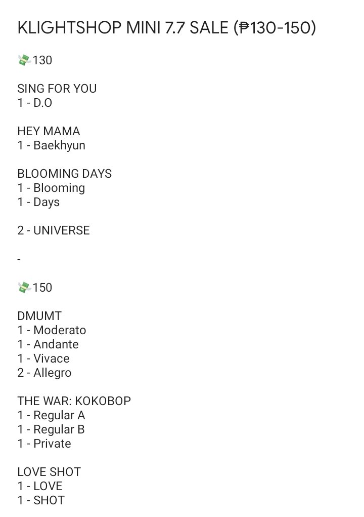 klightshop's tweet photo. #KLS_SALE
KLIGHTSHOP MINI 7.7 SALE | EXO ALBUMS
๐ธโฑ130-150 each (all in) + LSF
INCLU: PB AND CD w/freebies
DOP: July 18
MOP: GCASH, PALAWAN
ETA: NORMAL
STAT: KR ADDRESS
Reply "mine + album + ver"
Price and list of albumsโฌ๏ธ https://t.co/xkmKteMTgN