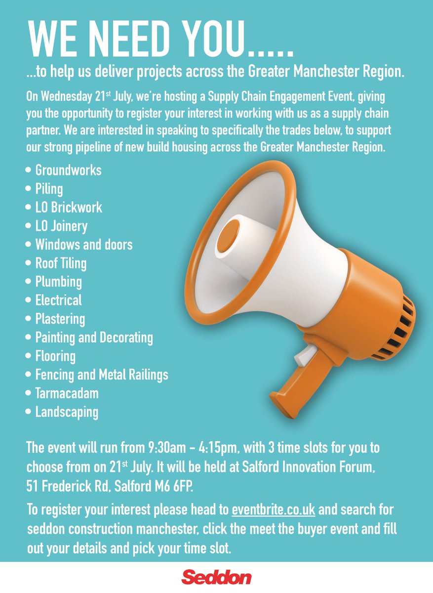 yourseddon's tweet image. We need you to help us deliver projects across the Greater Manchester area! 👇

On Wednesday 21st July we'll be hosting a Meet The Buyer event at Salford Innovation Forum. Get your tickets now here: ow.ly/56lF50FpYI9