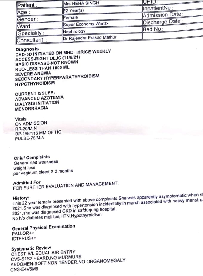<a href="/SonuSood/">sonu sood</a>

My friend wife' name Neha Singh age-22 years.
He is suffering from kidney failure.
Doctor advised  for dialysis thrice in a weak&amp; kidney transplant admitted in institute of liver&amp; biliary science D1, basant Kunj new delhi.
Plz sir help us
Sachin singh. (6307066605)