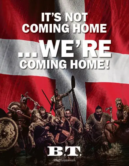 Left, Sun ad in Danish paper B.T. today ('We're having you for breakfast'). 
Right, B.T. ad in today's Sun.