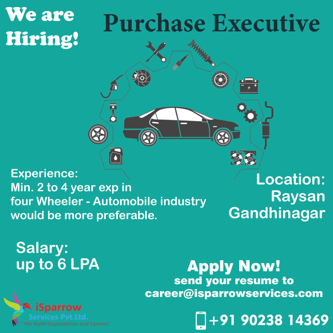 isparrowhrsol's tweet image. We are hiring for the Purchase Executive position.

For more info call us at 9023814369 or email at career@isparrowservices.com

#hiring2021 #PurchaseExecutive #Purchase #AutomobileIndustry #Automobile #TwoWheeler #jobfair #jobserach #jobhunt #jobwork #jobserach #isparrowhr