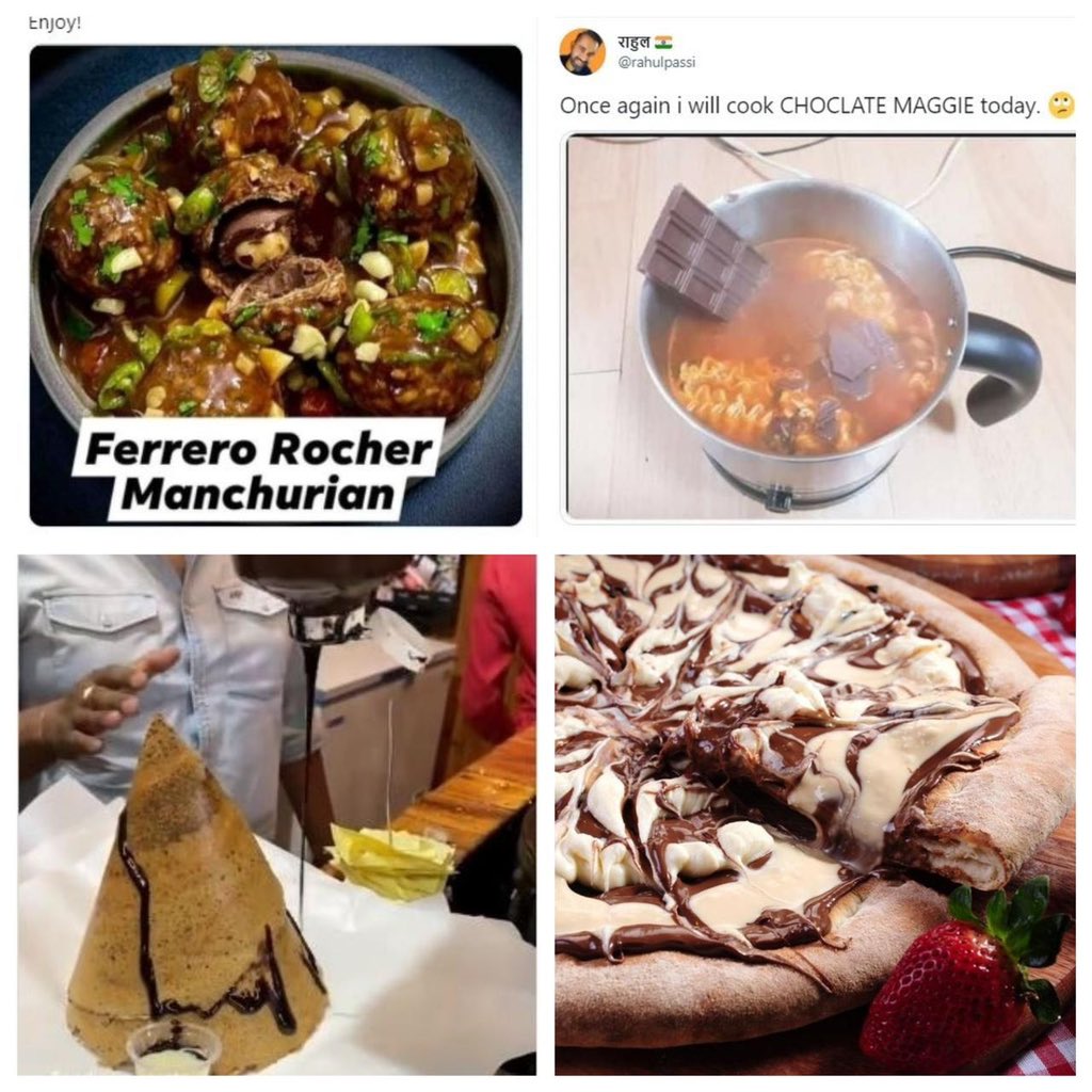 #ChocolateSushi, #ChocolateNoodles, or #ChocolateManchurian - what’s your pick? On #WorldChocolateDay, we tell you some crazy choco combinations that went viral.
Story by @Nainaarora8
@sanjeevkapoor
@vickyratnani
<a href="/chefpandoodle/">radhika khandelwal</a>
<a href="/ChefKunalKapur/">Kunal Kapur</a> 
Read 👉 bit.ly/3wkWNOH