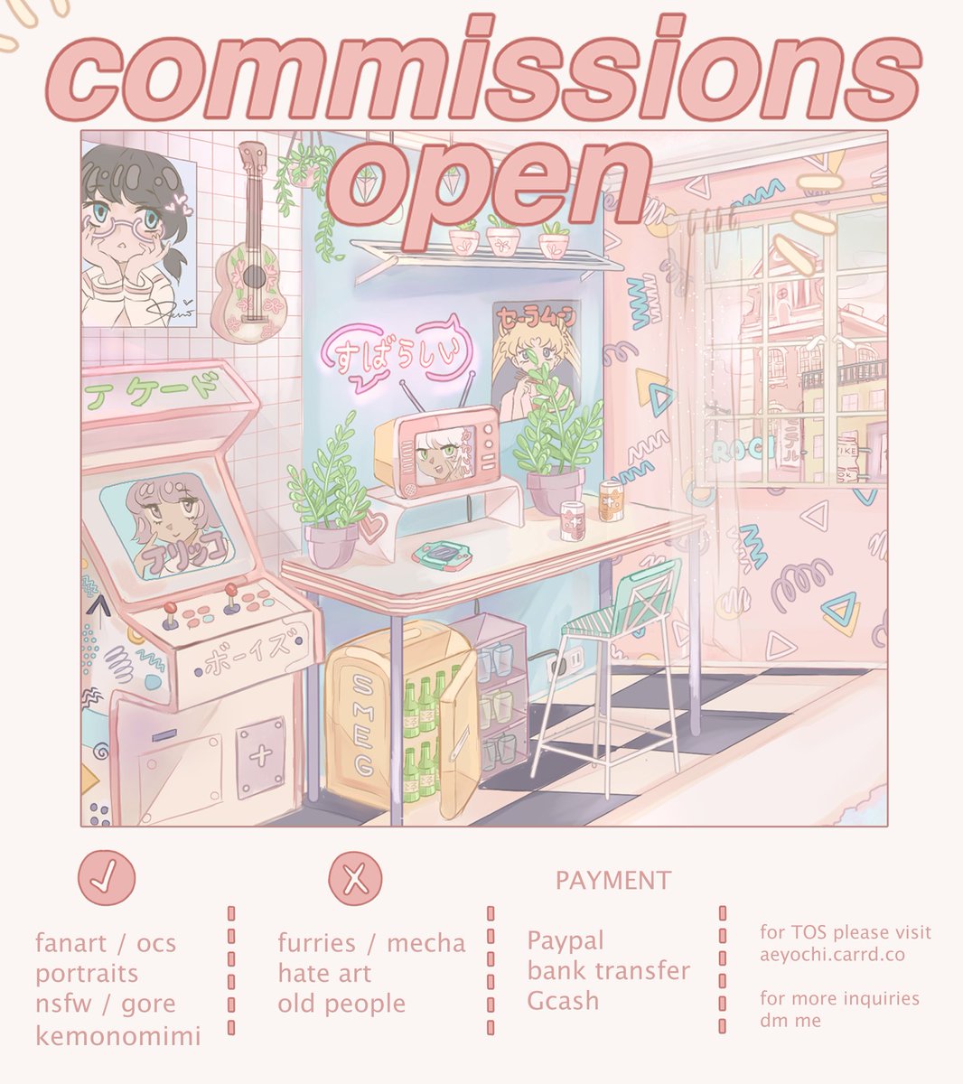 hello commissions are open once again! 

i'll only be taking very limited slots so if you're interested in reserving a slot please dm me! 🤍

links under this thread! 