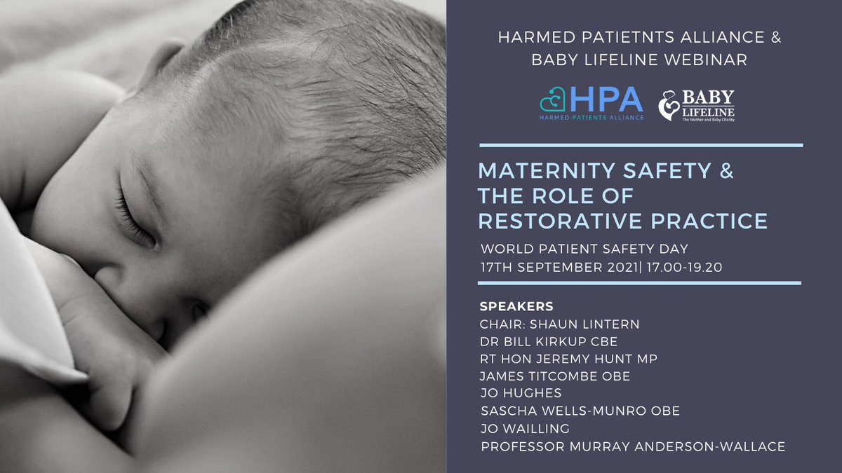 We're delighted to announce that to mark #WorldPatientSafetyDay2021, <a href="/HPts_Alliance/">Harmed Patients Alliance</a> and <a href="/babylifeline/">Baby Lifeline 💙</a> are hosting a free webinar focusing on maternity safety and the role of restorative practice.

1/2
