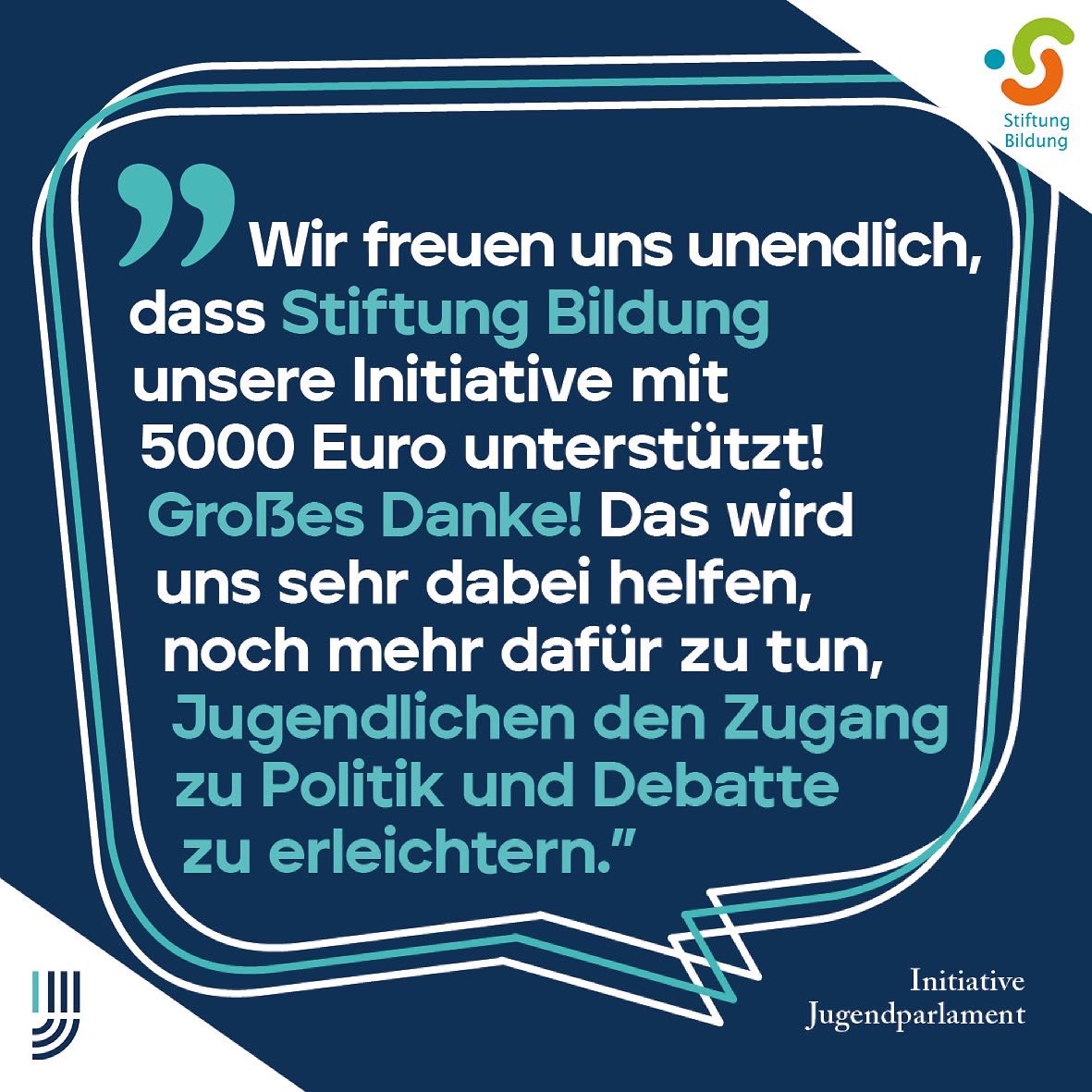 Initiative Jugendparlament (@initiative_jupa) on Twitter photo Grandiose Neuigkeiten! Mit 5.000 Euro unterstützt die <a href="/stiftungbildung/">Stiftung Bildung</a> die Initiative Jugendparlament. Großes Danke! Das wird uns sehr dabei helfen, den wichtigen Zielen unserer Organisation näher zu kommen.
#initiativejugendparlament #danke #debatte #politik #demokratie Grandiose Neuigkeiten! Mit 5.000 Euro unterstützt die <a href="/stiftungbildung/">Stiftung Bildung</a> die Initiative Jugendparlament. Großes Danke! Das wird uns sehr dabei helfen, den wichtigen Zielen unserer Organisation näher zu kommen.
#initiativejugendparlament #danke #debatte #politik #demokratie