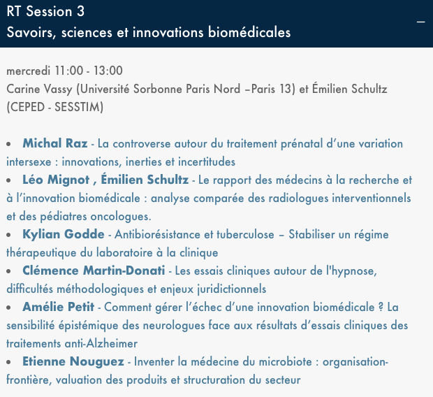 EmilienSchultz's tweet photo. Innovations thérapeutiques ? Relation entre sciences et médecine ? Des sujets d'actualité ... Si vous avez envie d'en entendre plus, session croisée socio de la santé / des sciences #InnovationsBiomédicales à 10h30 avec #AFSLille2021 #RT29 #RT19. Ca va être dense et riche ! https://t.co/iVxb66ifYP