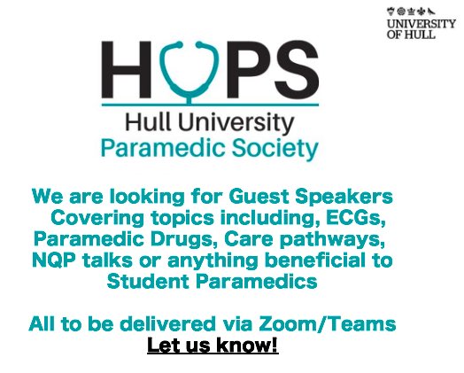 We are looking for guest speakers! Let us know if you can help 🙏🏼 #hups #guestspeaker #studentparamedic