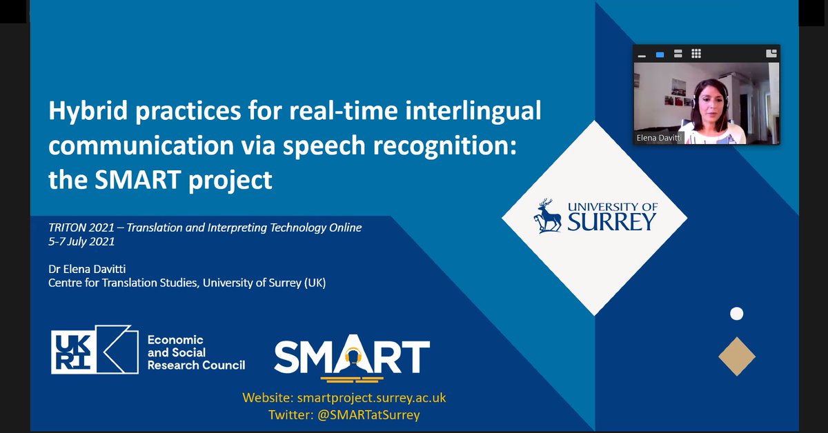TRITON Conference (@triton_conf) on Twitter photo Now we have the pleasure of learning about <a href="/SMARTatSurrey/">SMART</a>: 'Hybrid practices for real-time interlingual communication via speech recognition: the SMART project' by <a href="/ElenaDav/">Elena Davitti</a> from <a href="/CTS_Surrey/">CTS Surrey</a> Now we have the pleasure of learning about <a href="/SMARTatSurrey/">SMART</a>: 'Hybrid practices for real-time interlingual communication via speech recognition: the SMART project' by <a href="/ElenaDav/">Elena Davitti</a> from <a href="/CTS_Surrey/">CTS Surrey</a>
