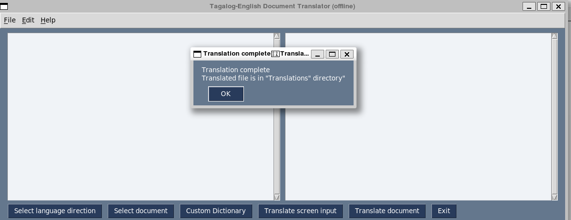 mydutchpal's tweet photo. We have combined a "screen translator" and a "document translator" in an app built with PySimpleGUI to run OpenNMT's ctranslate2 under WSLg. #machinetranslation #OpenNMT #Tagalog #Filipino https://t.co/FXRTp77UAy