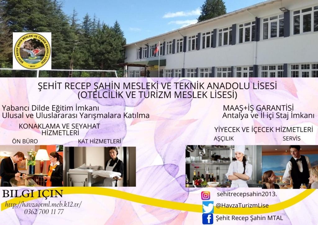 HavzaTurizmLise's tweet photo. Havza Şehit Recep Şahin Mesleki ve Teknik Anadolu Lisesi 
Sizleri Bekliyor@ https://t.co/I3ChsayYd9