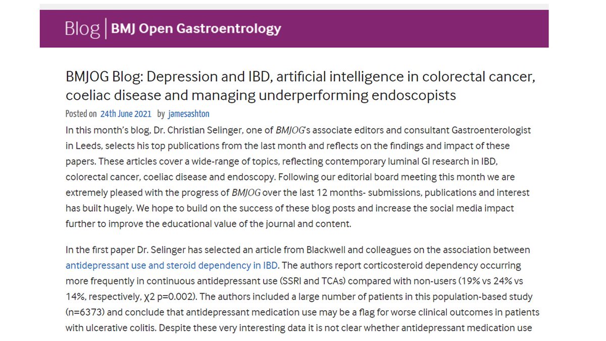 BMJOpen_Gastro's tweet photo. A reminder to check out the June edition of the @BMJOpen_Gastro blog, with one of our associate editors, @ChristianSelin3 picking the articles with @James__Ashton
#bitesizedscience #pointsofpractice
@RMBeattie50 @Gut_BMJ @FrontGastro_BMJ
https://t.co/nkKTN6N3cw https://t.co/1OnVusLVwL
