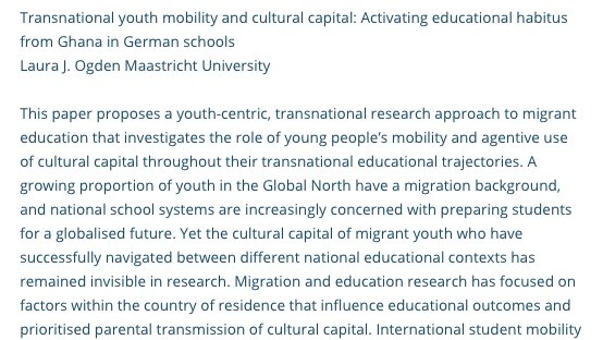 Mo-Trayl (@mo_trayl) on Twitter photo Can young migrants' cultural capital move with them? Check out #Mo_trayl researcher <a href="/LauraJOgden/">Laura Ogden</a>'s presentation on youth's school transitions from Ghana to Germany at #IMISCOE2021 / session 37 / 'Education and Social Inequality' / Wed 7 July 15:45-17:15. Can young migrants' cultural capital move with them? Check out #Mo_trayl researcher <a href="/LauraJOgden/">Laura Ogden</a>'s presentation on youth's school transitions from Ghana to Germany at #IMISCOE2021 / session 37 / 'Education and Social Inequality' / Wed 7 July 15:45-17:15.