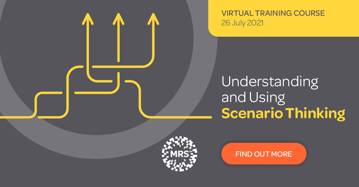 TweetMRS's tweet photo. In uncertain times, predictions tend to be wrong, the antidote is Scenario Thinking.  
Find out more about this course and book today: https://t.co/eiCQz1FoGX
#mrx #virtuallearning #scenariothinking https://t.co/6TTAlZ4xWS
