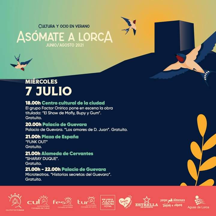 🗓️ La programación de #AsomateALorca2021 sigue llenando plazas y calles de #Lorca con oferta para tod@s

Descubre la agenda para hoy👇