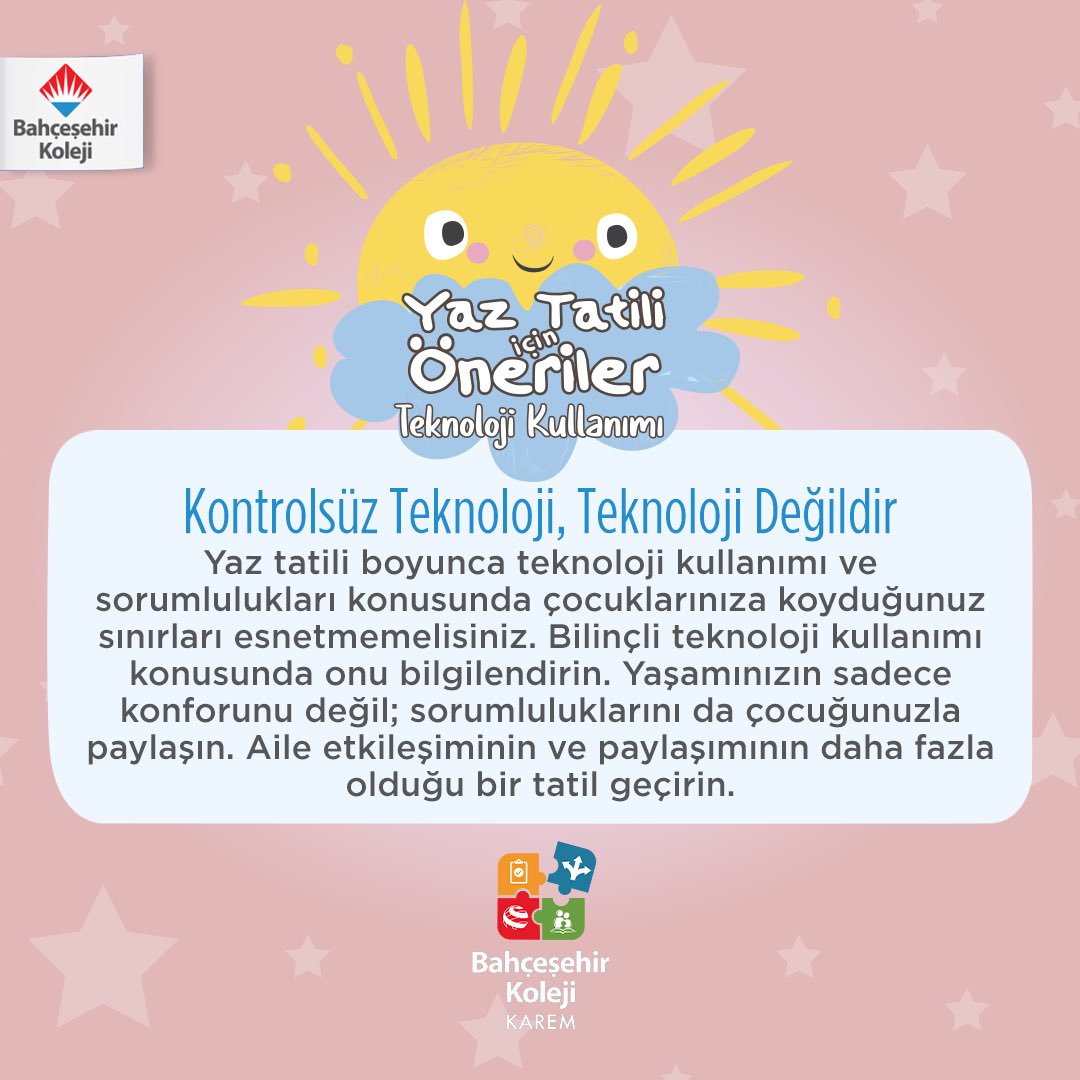 bahcesehir_k12's tweet photo. #YazTatiliÖnerileri Kontrolsüz Teknoloji, Teknoloji Değildir.

#BahçeşehirKoleji
#Karem #ilkokul https://t.co/urNbE7Nw3R