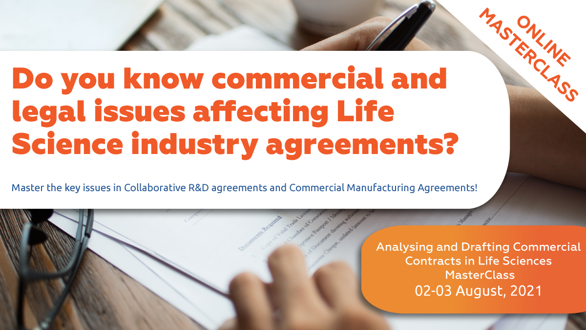 Join our upcoming #Analysing and #Drafting #Commercial Contracts in Life Sciences MasterClass which will be held ONLINE on 2-3 August, 2021!
More info: bit.ly/3ysII3e

#training  #event  #online  #remote #remotelearning #learning #lifescience #lifescienceindustry #pharma