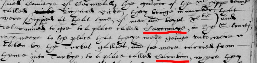 Help me #Earlymodern #twitterstorians! I'm trying to trace a journey made by ship in 1610 from Cornwall to 'a place called Carowaye in the Straits' and 'from thence into Turkye to a place called Carubinn'. Can anyone help me locate these places?