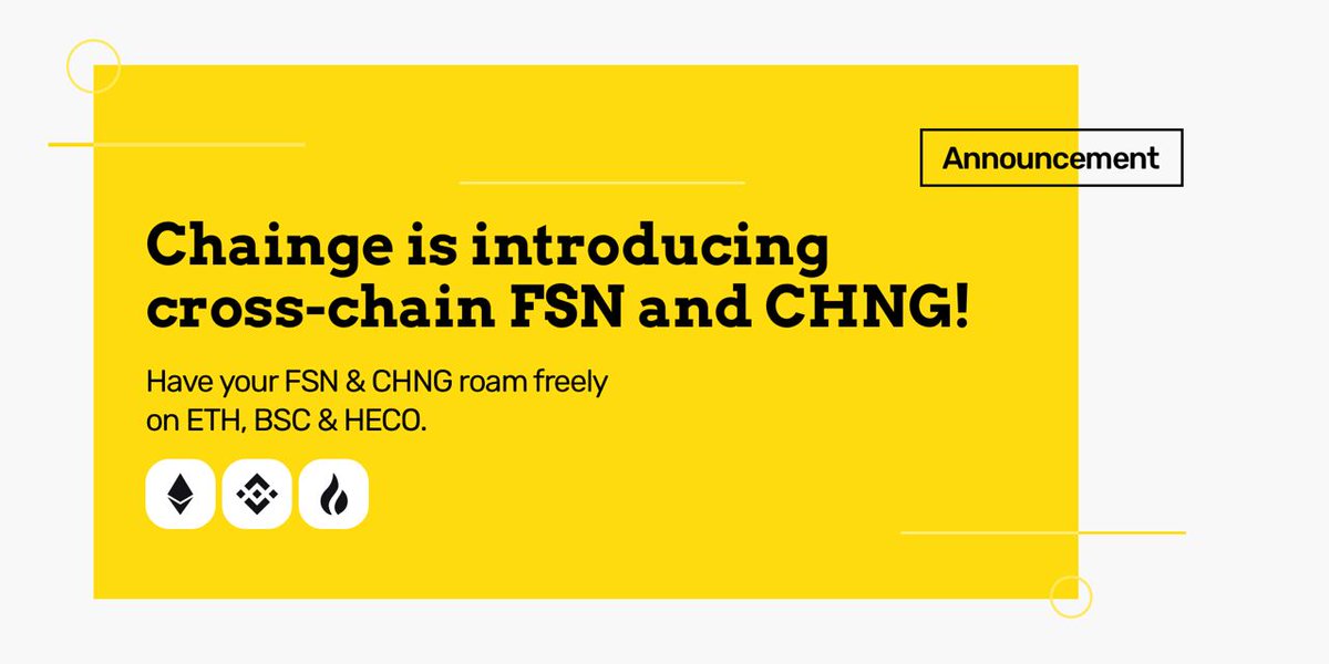 🔥 Starting today we'll support cross-chain FSN and CHNG

💥 Which means, users can use the Chainge app to have FSN or CHNG roam among chains like ETH, BSC, HECO at the same time!

🚀 Let's keep moving forward Chaingers, exciting times ahead!

#DeFi #CHNG #Crypto  #blockchain