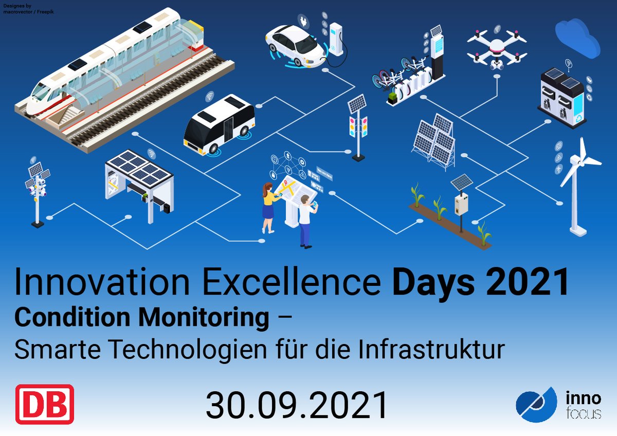 inno_focus's tweet photo. 📆Am 30.9. geht es beim #IED21 gemeinsam mit @DB_Bahn um Smarte Technologien für die Infrastruktur: #ConditionMonitoring #IoT #PredictiveMaintenance Mit Speakern wie @berlinairport @wasserbetriebe @SoilandMore #eologix und @FraunhoferITWM Jetzt anmelden: https://t.co/Gg6RNt0hF2 https://t.co/HVY2C1mS9V