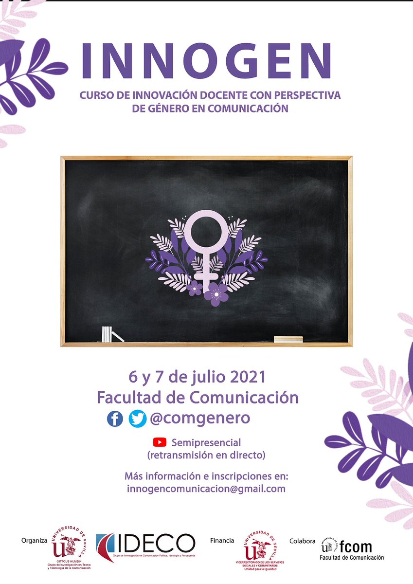FCom_US's tweet photo. Último día de #INNOGEN (@Comgenero), innovación docente con perspectiva de género en comunicación.
Dirigido por @MariaSancheztw y @sarrebbue, profesoras e investigadoras en la #FCom de @unisevilla.
👉Carácter semipresencial y gratuito.
Info👇
https://t.co/W0cNBcVeBz https://t.co/qZGXF3DCXR