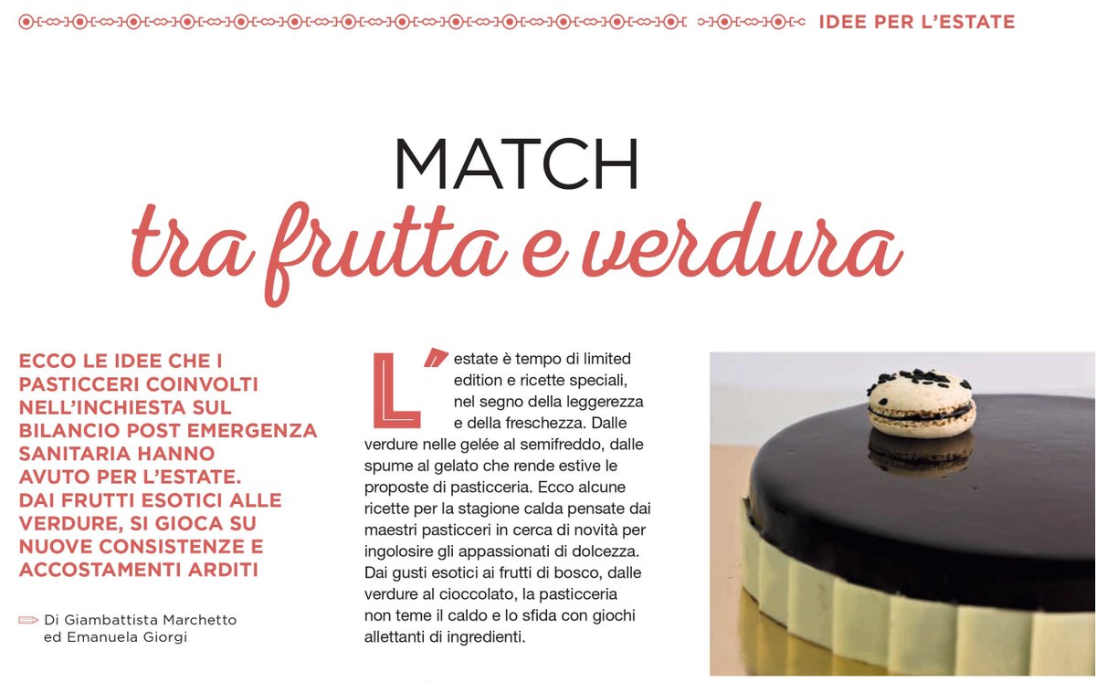 su <a href="/DolcesalatoITA/">Dolcesalato</a> di luglio approfondimento su evoluzioni post-Covid in #pasticceria e ricette per #estate2021
<a href="/Andreotti_Roma/">PasticceriaAndreotti</a> <a href="/info69079646/">Pietro Macellaro</a> <a href="/brunellipaolo65/">Paolo Brunelli</a> <a href="/marcellorapisar/">marcello rapisardi</a> <a href="/roberto_rip/">Roberto Cantolacqua</a>