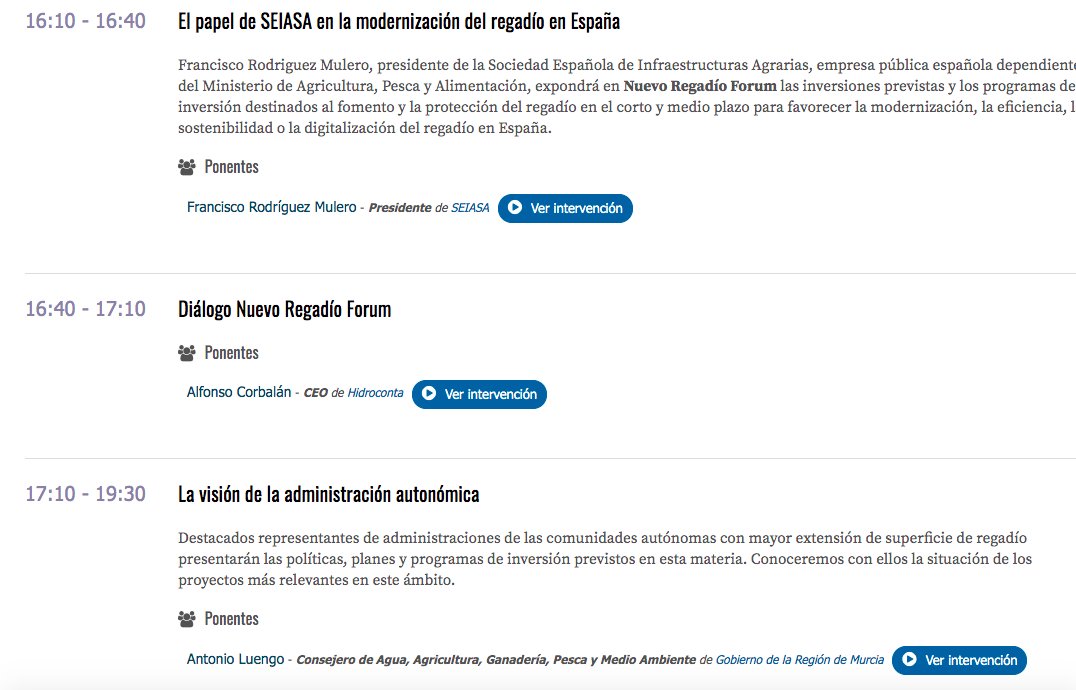 Ya sabéis lo orgullosos que estamos en <a href="/iAgua/">iAgua</a> del resultado de #NuevoRegadíoForum. Más de 1.300 espectadores nos acompañaron la semana pasada en el gran evento sobre regadío de este 2021. Si te perdiste alguna ponencia, ahora puedes revisitarlas iagua.es/nuevo-regadio-…