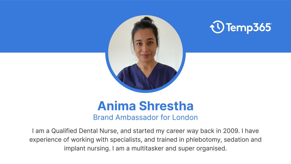We’re delighted to welcome Anima as a brand ambassador in London of Temp365. Anima represented Temp365 on a schools career advisory panel this week, more to follow very soon.

#ukdentistry #dentalnurse #tempwork #dentaljobs #hiring #careers