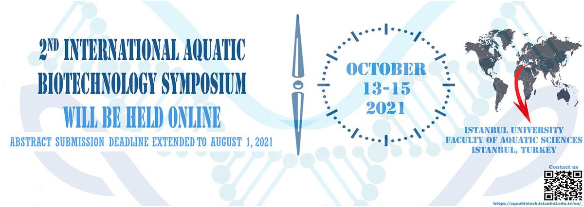 2nd International Aquatic Biotechnology Symposium will be held between 13 – 15 October, 2021 in Istanbul. The symposium will be organized by Istanbul University Faculty of Aquatic Sciences. You can submit your abstract by August 1, 2021. <a href="/MericAlbay/">Meriç Albay</a> <a href="/melekisinibilir/">Melek İşinibilir Okyar</a>