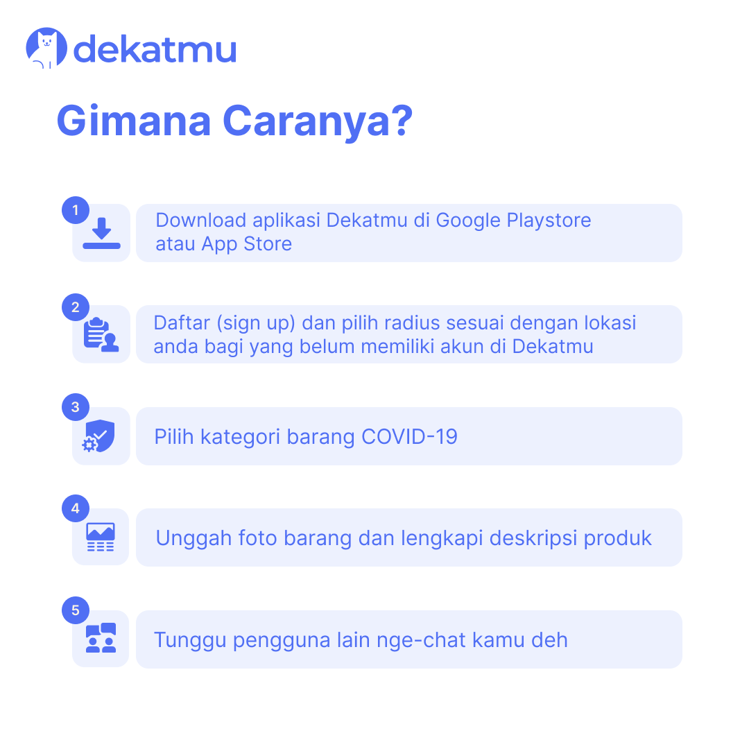 DekatmuApp's tweet photo. Sekarang di aplikasi Dekatmu tersedia kategori COVID-19 buat kamu yang jual perlengkapan atau alat bantu COVID-19, atau kamu punya barang-barang yang masih layak pakai dan tergerak untuk memberikannya kepada orang lain.
Yuk, saling bantu orang di dekatmu dari rumah! https://t.co/SDro61HcF7