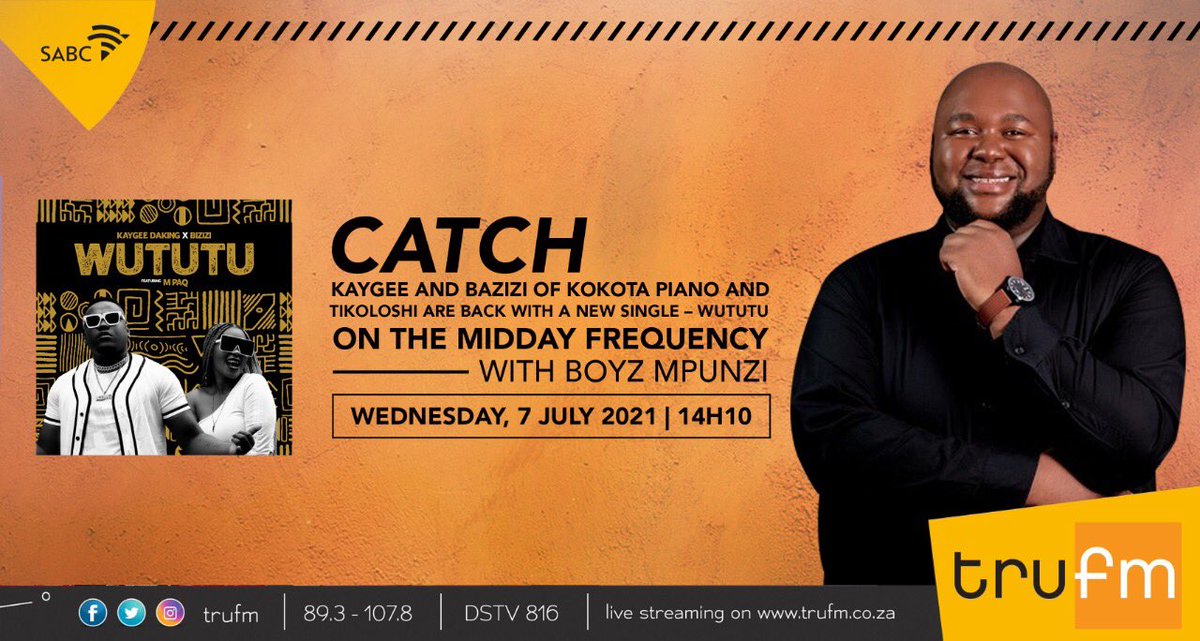 ZiikiSouthside's tweet photo. Catch the #Wututu wave today on @trufm 📻 @KaygeeDaKing &amp; @ubizizi will be live chopping things up at 14h10 sharp!

Make sure you tune! Don’t forget to check out their new track “Wututu” on all the streaming stores! https://t.co/yoH6sfRo8E