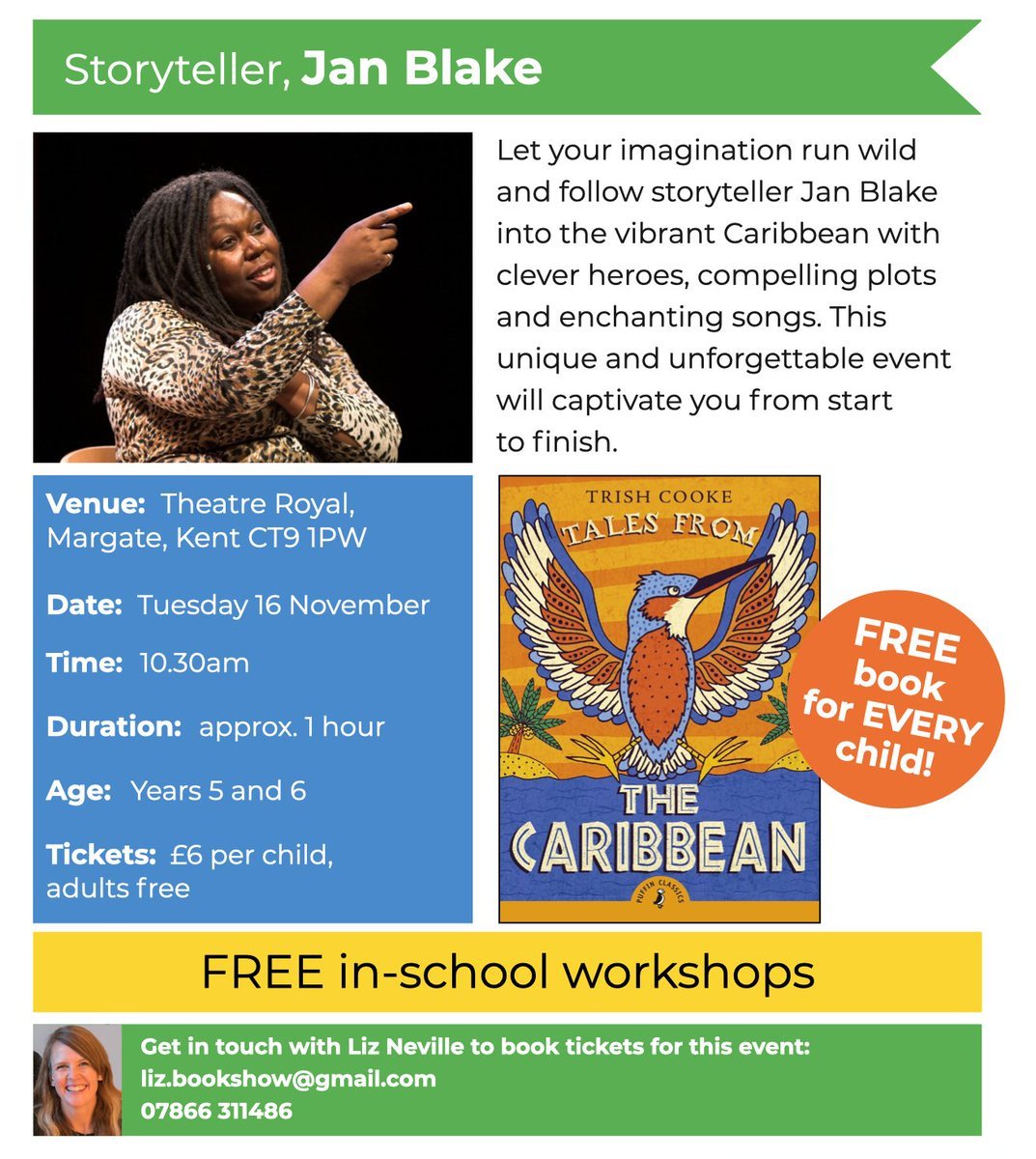 ChildrensBkShow's tweet photo. Primary Schools📣bring your Yrs 5 &amp; 6 to Margate @TheatreRoyal for an unforgettable morning of storytelling with #janblakestoryteller AND a free book to take home for every child 📚 #HereForCulture
@uptonjuniors @rhtprimary https://t.co/t7SBOI09Vw