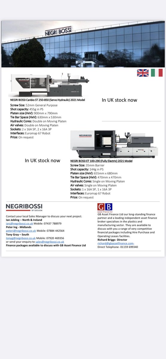 <a href="/NegriBossiUK/">Negri Bossi UK</a> Latest UK stock list. These Machines are in Rugby and available for viewings/immediate delivery.