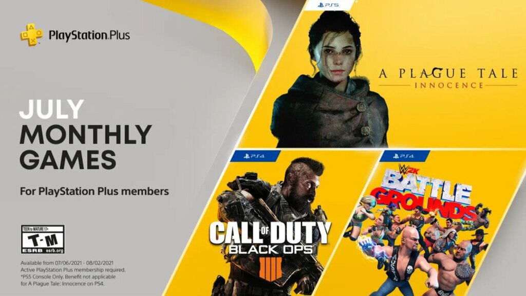 PlayStation Plus July 2021!🎮

🌐playstation.com/en-us/ps-plus/

As part of your PS Plus subscription, this month you can download three games for free: Call of Duty: Black Ops 4, WWE 2K Battlegrounds, A Plague Tale: Innocence.

#game #free #gift #gamingcommunity #gamingnews #videogame