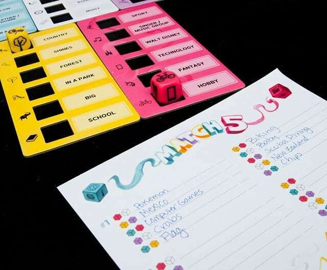 BoardGamerSteph's tweet photo. Match t is a great new party game from @jeuxsynapsesgames. Sort of reminded me of scattegories a bit. Super quick and easy to play with anyone. #match5 #synapsesgames #bgg #Allthegames #dicegame #wordgame https://t.co/mEgamq1CHE