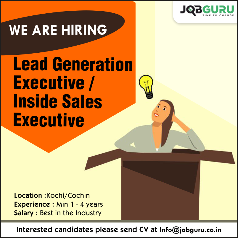 OfficialJobguru's tweet photo. #Hiring #Professionals.!!

Post: #LeadGenerationExecutive / #InsideSalesExecutive
Exp.: 1-4 yrs
Location: #kochi 

Interested candidates can drop their #CV at 𝒊𝒏𝒇𝒐@𝒋𝒐𝒃𝒈𝒖𝒓𝒖.𝒄𝒐.𝒊𝒏

#WFH  #jobs #JobSearch #latestjobs #jobupdates #jobguru #Jobalerts #Jobseeker #ITjobs https://t.co/F8H5qT7RZo
