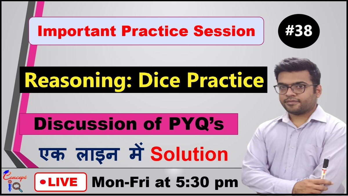 iq_concept's tweet photo. Reasoning: Dice
Topic: 2 Dice Concept and Previous Year Questions
Live Practice Session #38
Do Participate Live at 5:30pm.
@iq_concept
#concept_iq_ #conceptiqeducationalvlogs #education #aptitude #reasoning #exampreparation #dice #sbiclerk #sbiclerk2021 

https://t.co/Prz36S3Pfb https://t.co/5QZZOx3Sqm