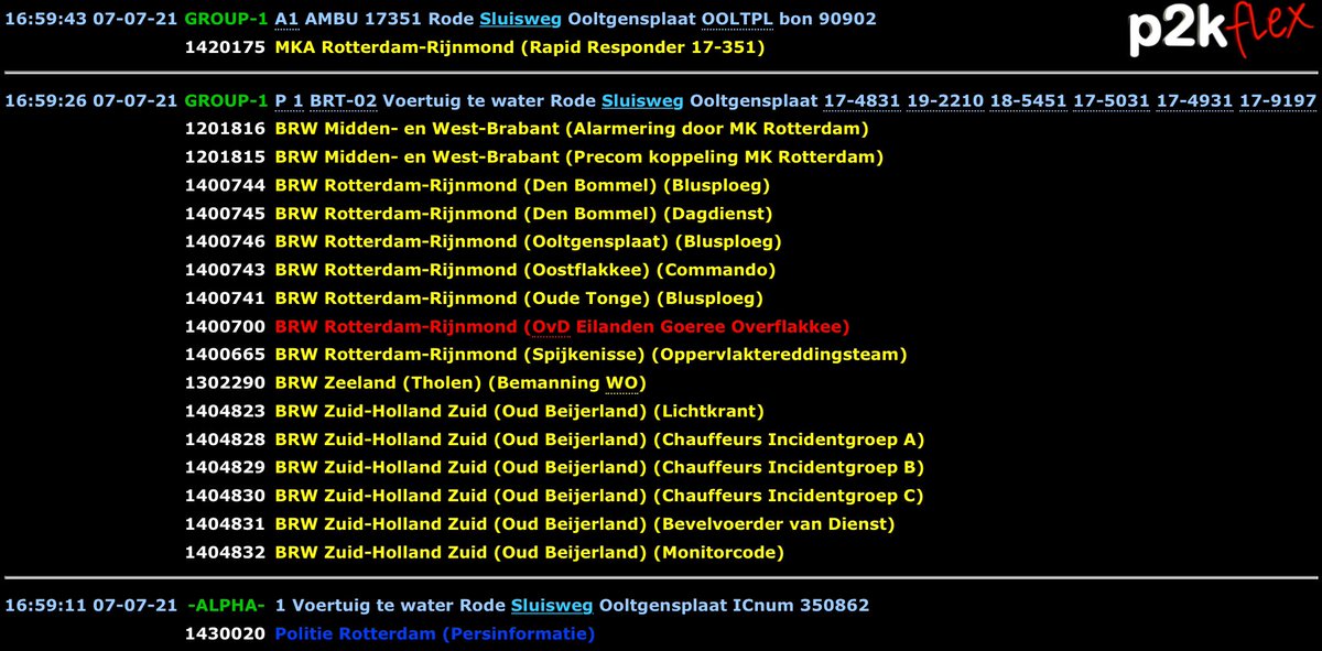 Melding brandweer Rode Sluisweg Ooltgensplaat