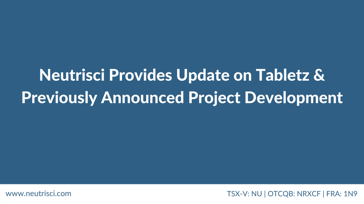 Neutrisci Provides Update on Tabletz and Previously Announced Project Development

neutrisci.com/neutrisci-prov…

#cbd #thc #stockstowatch #stockmarket #cannabis #japan #smallmarketcap #stocks #investments #pressrelease $NU.V $NRXCF