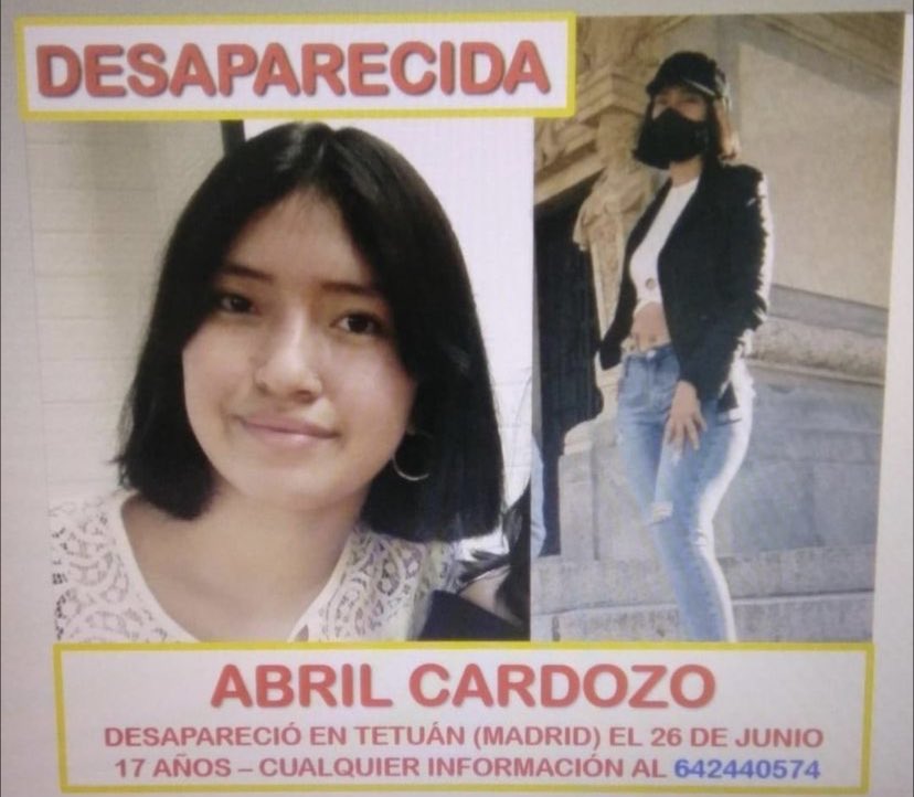 victormelladob's tweet photo. Buenas tardes, el pasado 26 de junio desapareció una de mis alumnas, Abril Cardozo (17 años). 

Fue vista por última vez por la zona de Tetúan.

Se agradece difusión. https://t.co/kH0rjLSLUj