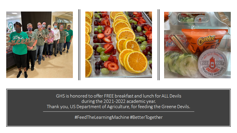 writenoelle's tweet photo. Kids cannot learn if they are hungry! GHS is excited ALL Greene Devils will have the opportunity to eat for FREE breakfasts &amp; lunches in the delectable @GHS_Cafe (all pics from the school cafeteria) #BetterTogether #FeedTheLearningMachine @USDA https://t.co/wBCRuHVnhX