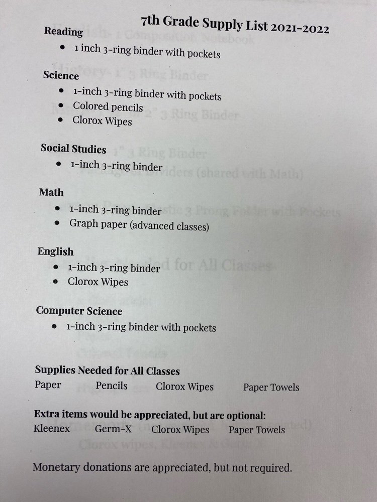 WestPointMiddle's tweet image. 2021-2022 Supply Lists are attached by grade level.