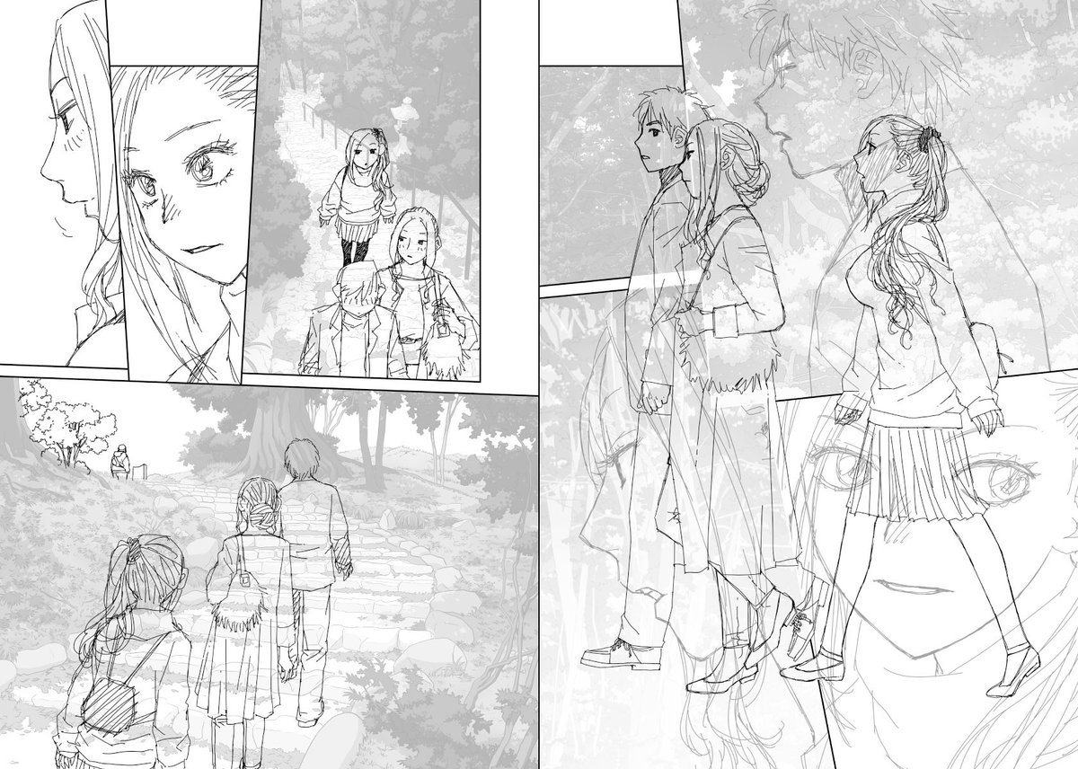 見開き単位で作業してた連載の下描き
台詞フキダシ擬音無しバージョン63↓

勿体無い絵になると分かってても、再構成や左右ページの変更があるかも知れないと思ったら描かずにはいられなくなって締切りギリギリまで時間を使ってしまう🙇🏻‍♂️
しかもサバ読みの無いマジのギリ😱 